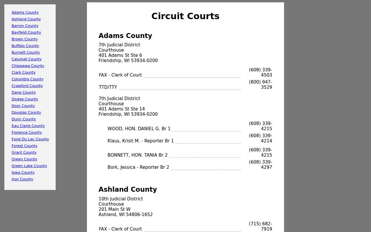 Forest County case search circuit court directory